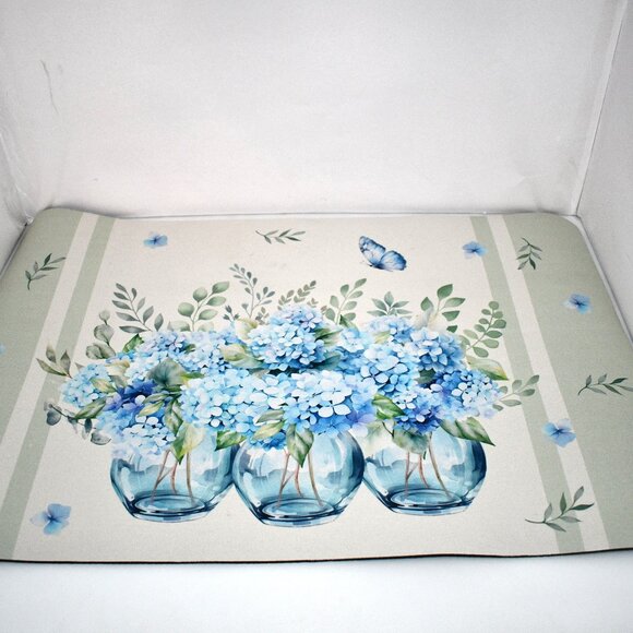 APROPHIC Spring Floral Bath Mat, Hydrangea Butterfly Bathroom Rug, Non-Slip, Abs - Picture 1 of 4